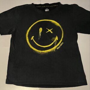 Smiley Face Graphic Tee Men's XL Spray Paint SmileyWorld Black Yellow Streetwear